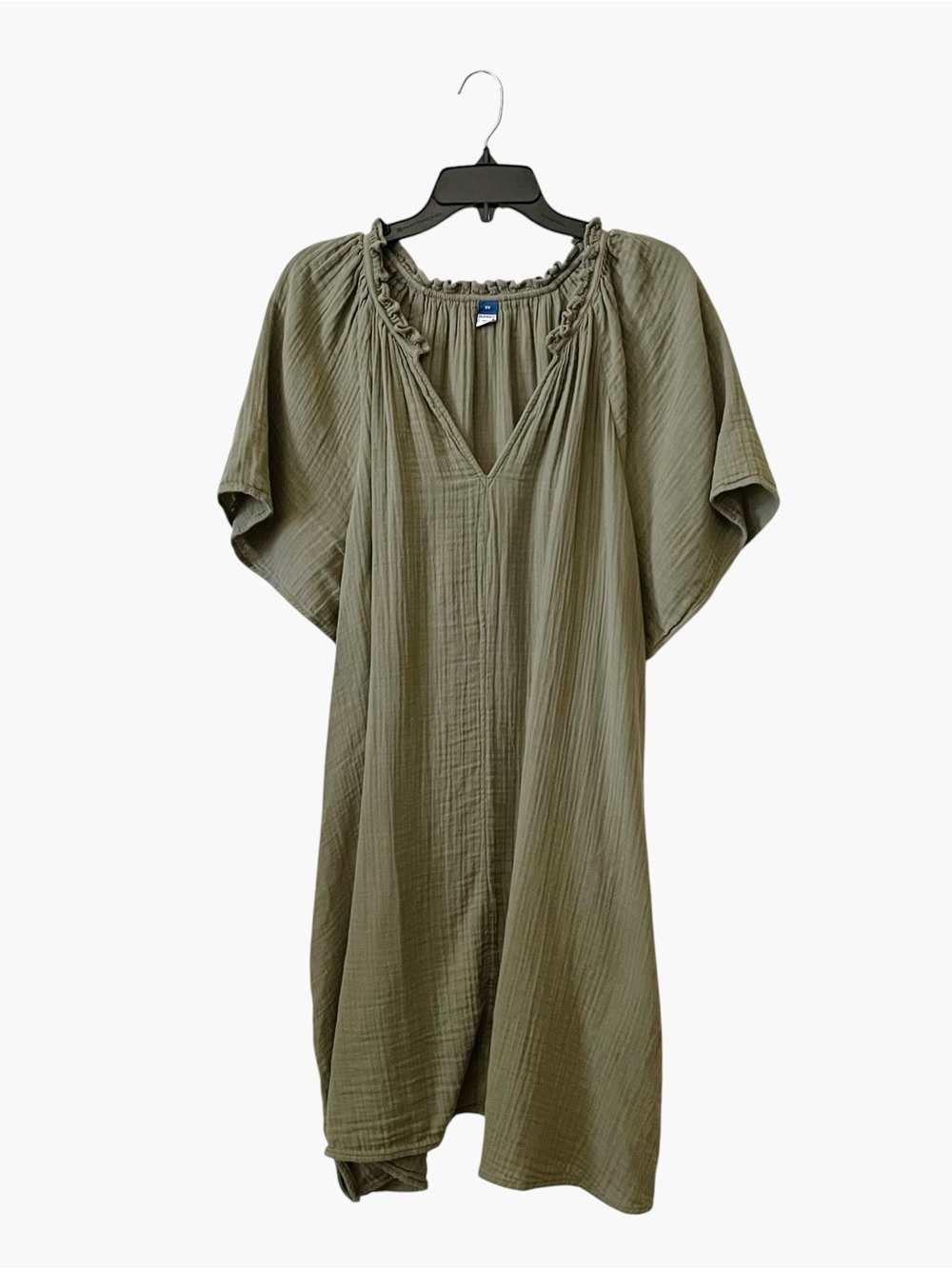 Old Navy Crinkle Gauze Mini Swing Dress Women's 2X Green Split-Neck Pockets Boho